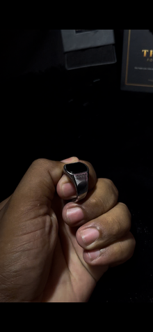 Premium Black Stone Silver Signet Ring for Men