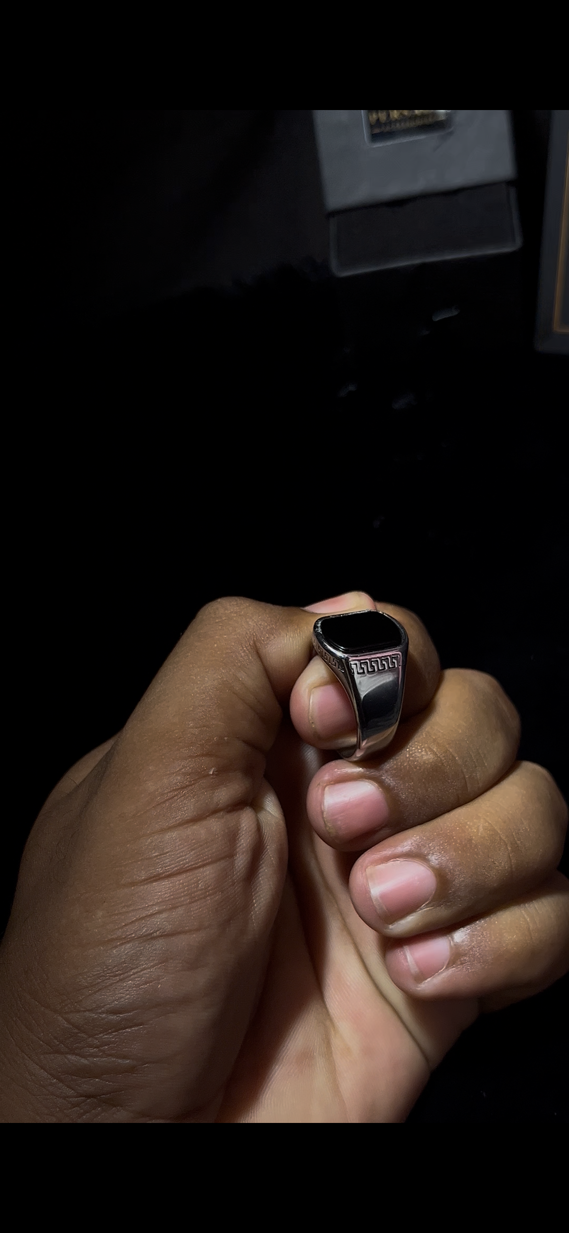 Premium Black Stone Silver Signet Ring for Men