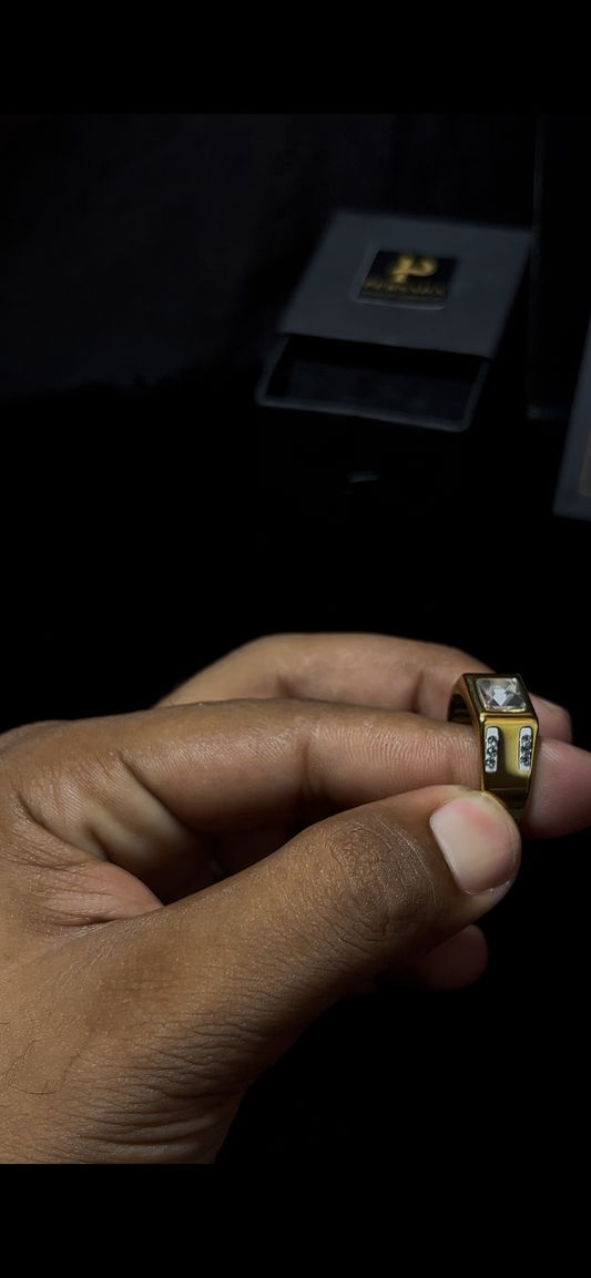 Luxury Black & Gold Stone Ring for Men