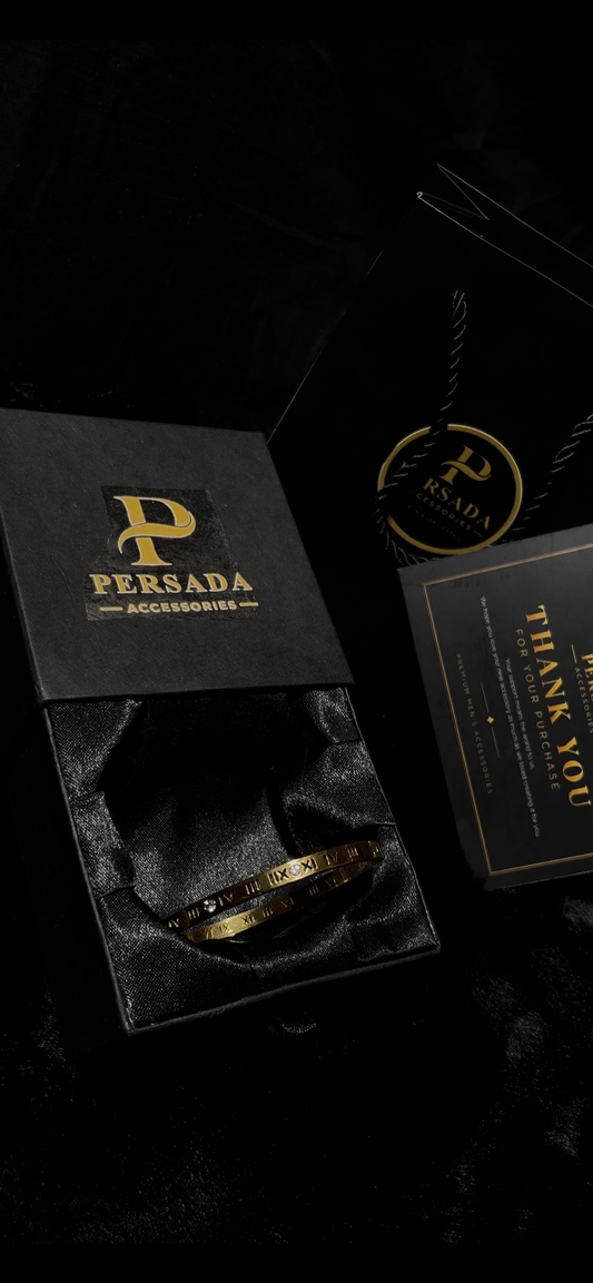Persada Luxury Black & Gold Roman Numeral Bracelet