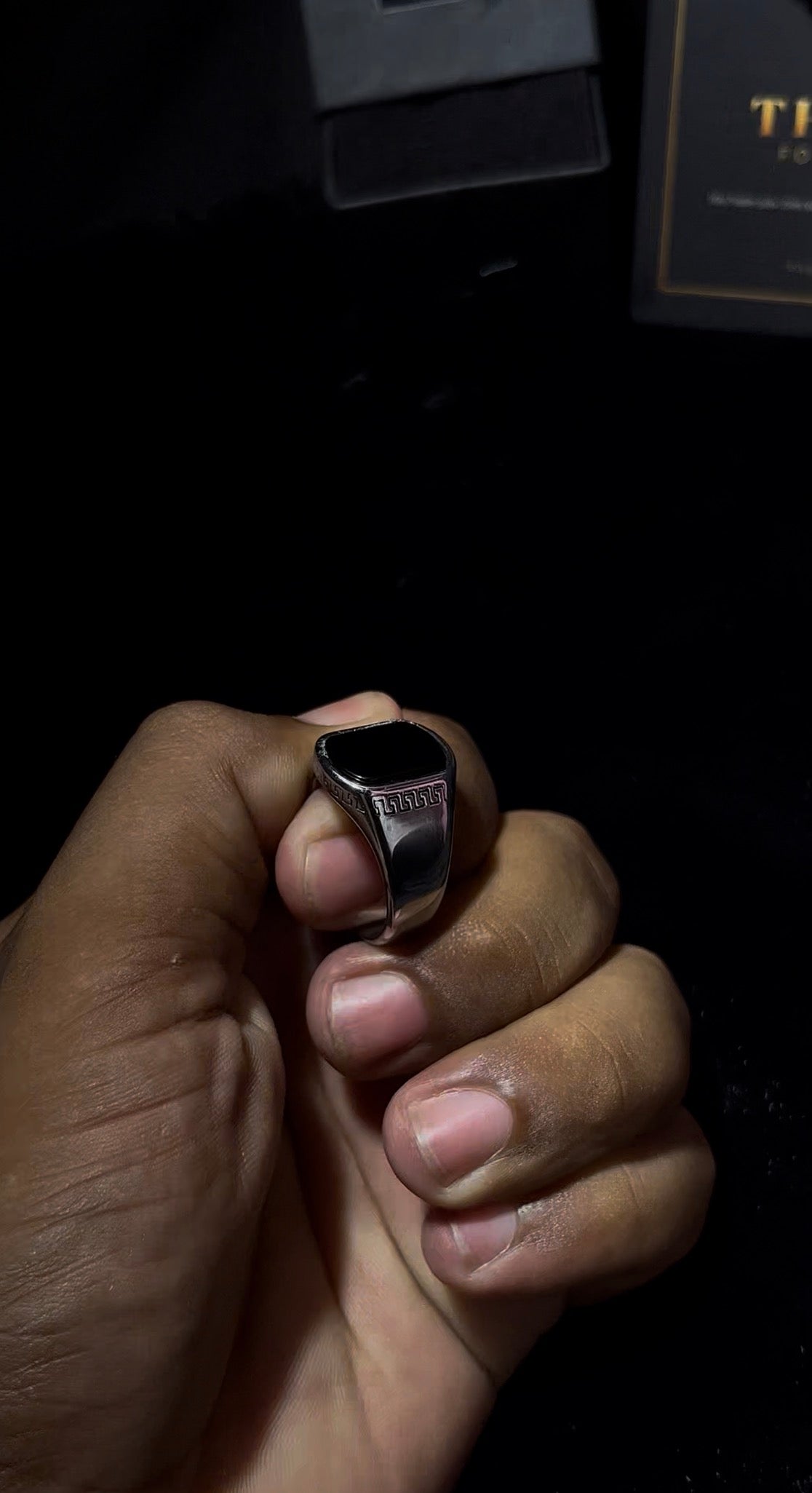 Premium Black Stone Silver Signet Ring for Men