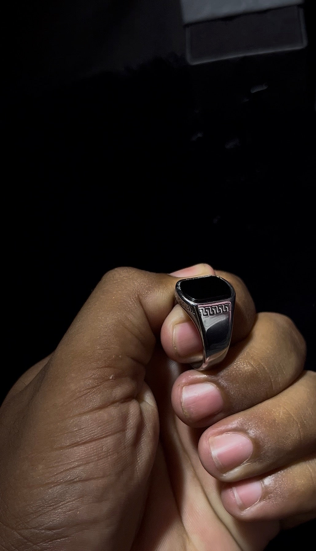 Premium Black Stone Silver Signet Ring for Men