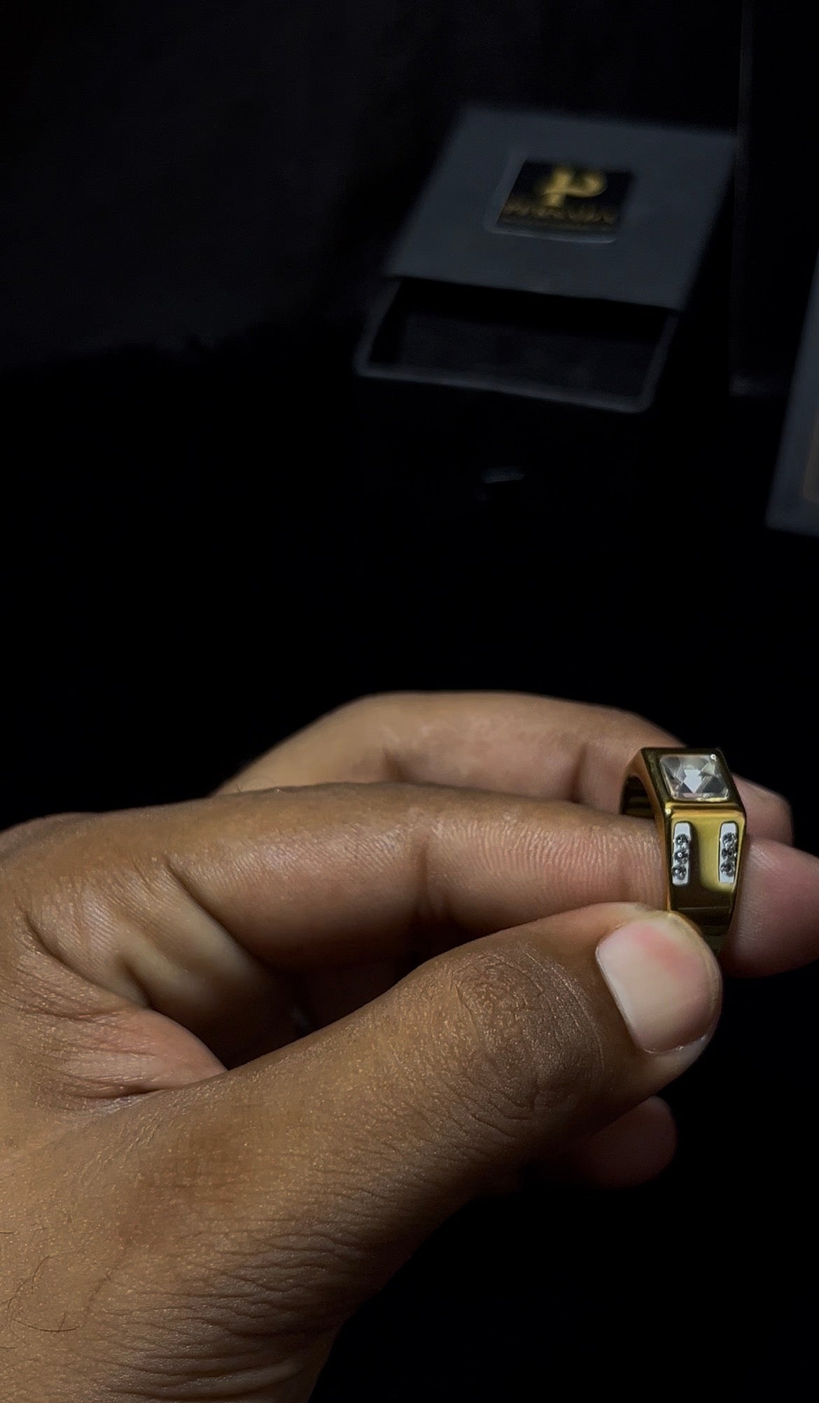 Luxury Black & Gold Stone Ring for Men
